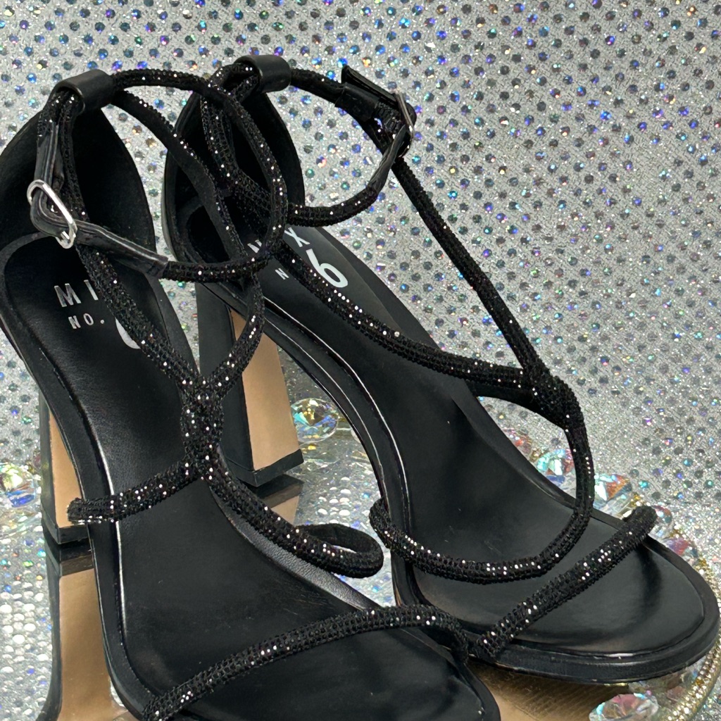 Mix No. 6 Black Strappy Rhinestone Sandals Size 8m